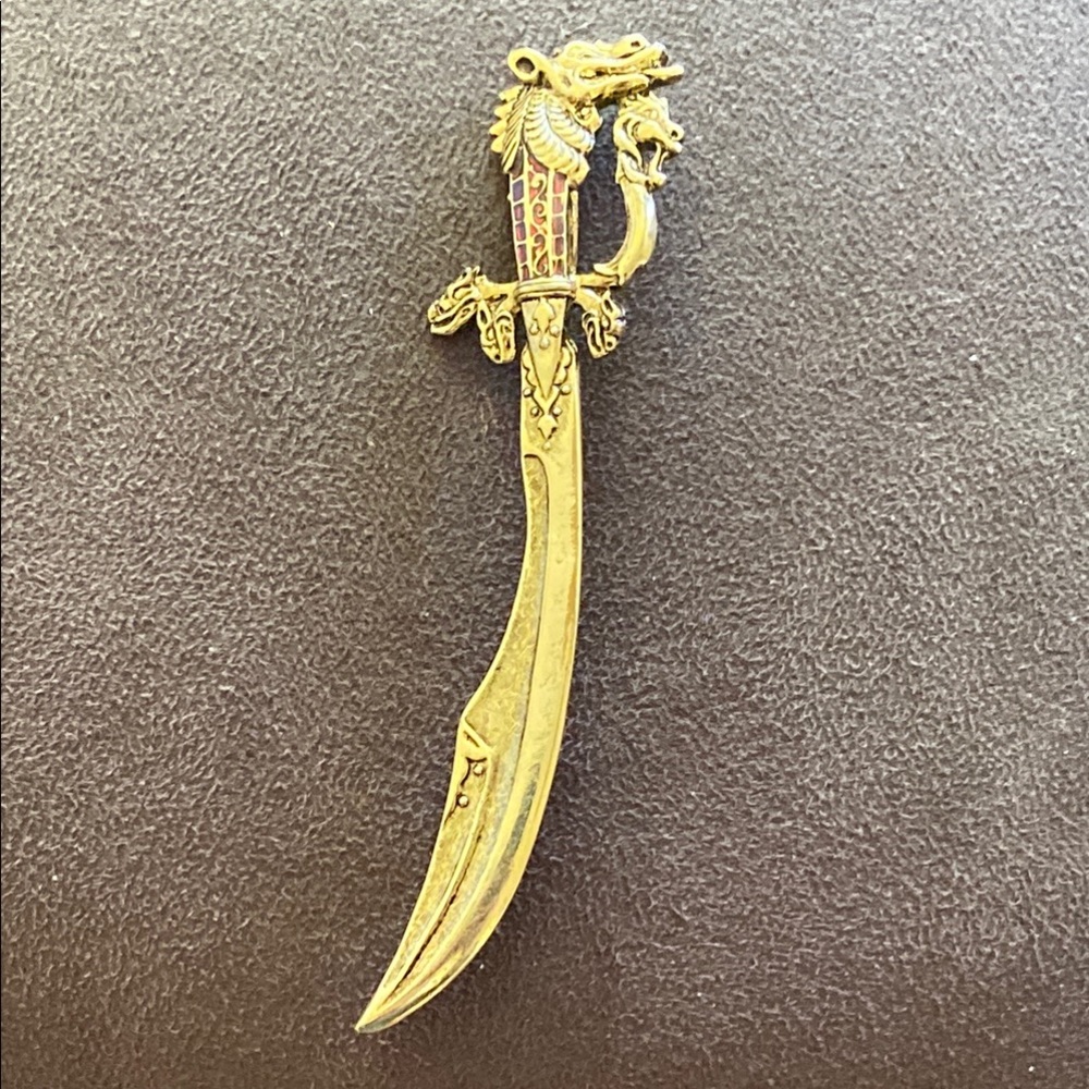 Vintage Gold Dragon Dagger Brooch